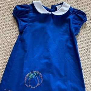 fall preschool dress with embroidered pumpkin